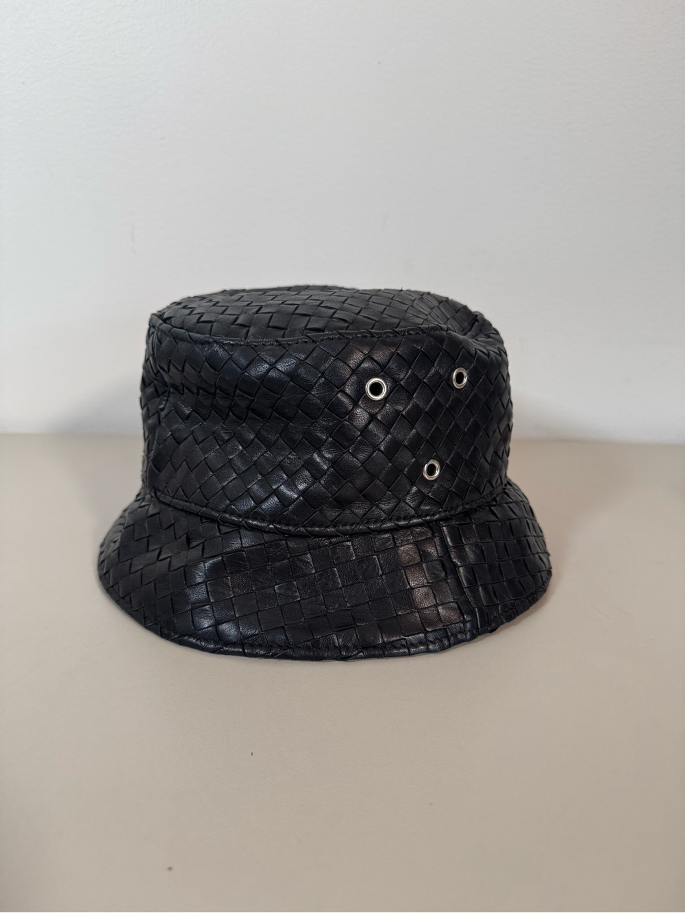 Bottega Veneta Black Intrecciato Woven Leather Bucket Hat Size XL